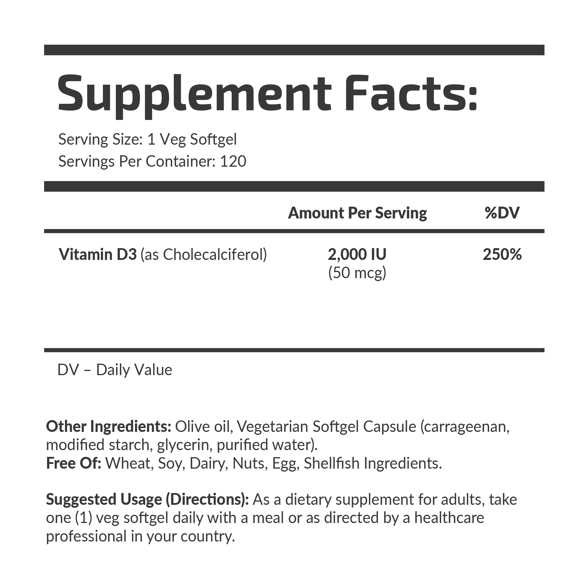 Vitamin D3  2,000 IU