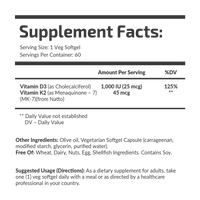Vitamin D3 & K2 (MK-7) 1000 IE/45 mcg