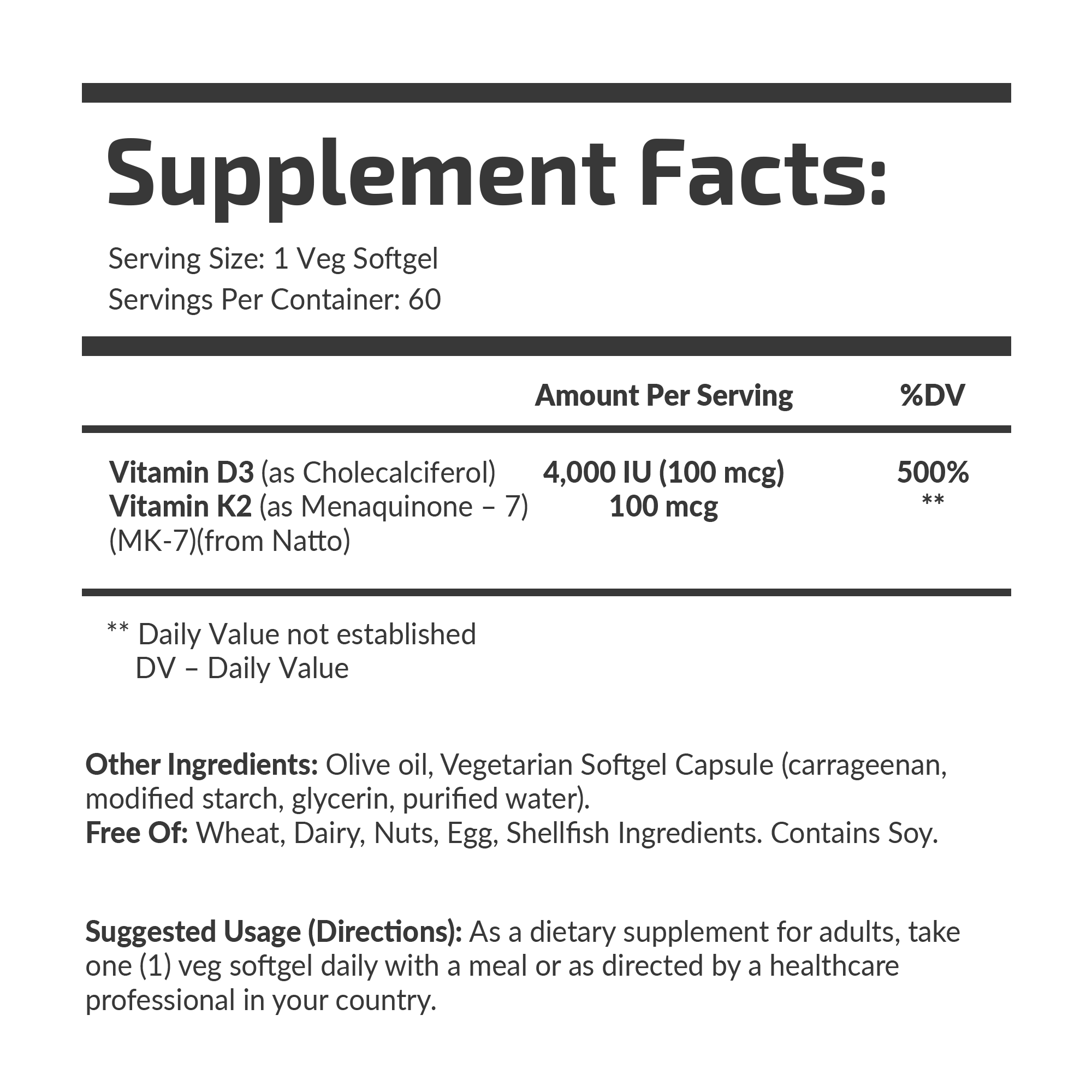 Vitamin D3 & K2 (MK-7) 4000 IE/100 µg